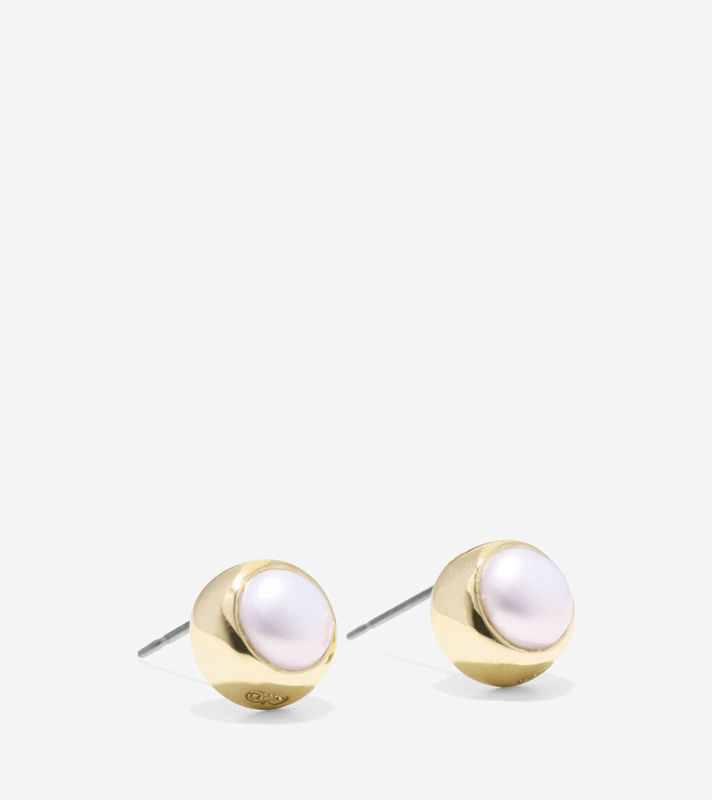 To The Moon Round Fresh Water Pearl Stud Earrings