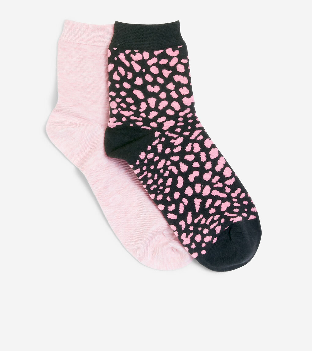 WOMENS 2-Pair Short Leopard Print Crew Socks
