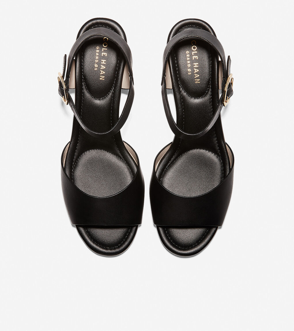 Women's Evette Wedge Sandal (40mm) in Black Leather | Cole Haan