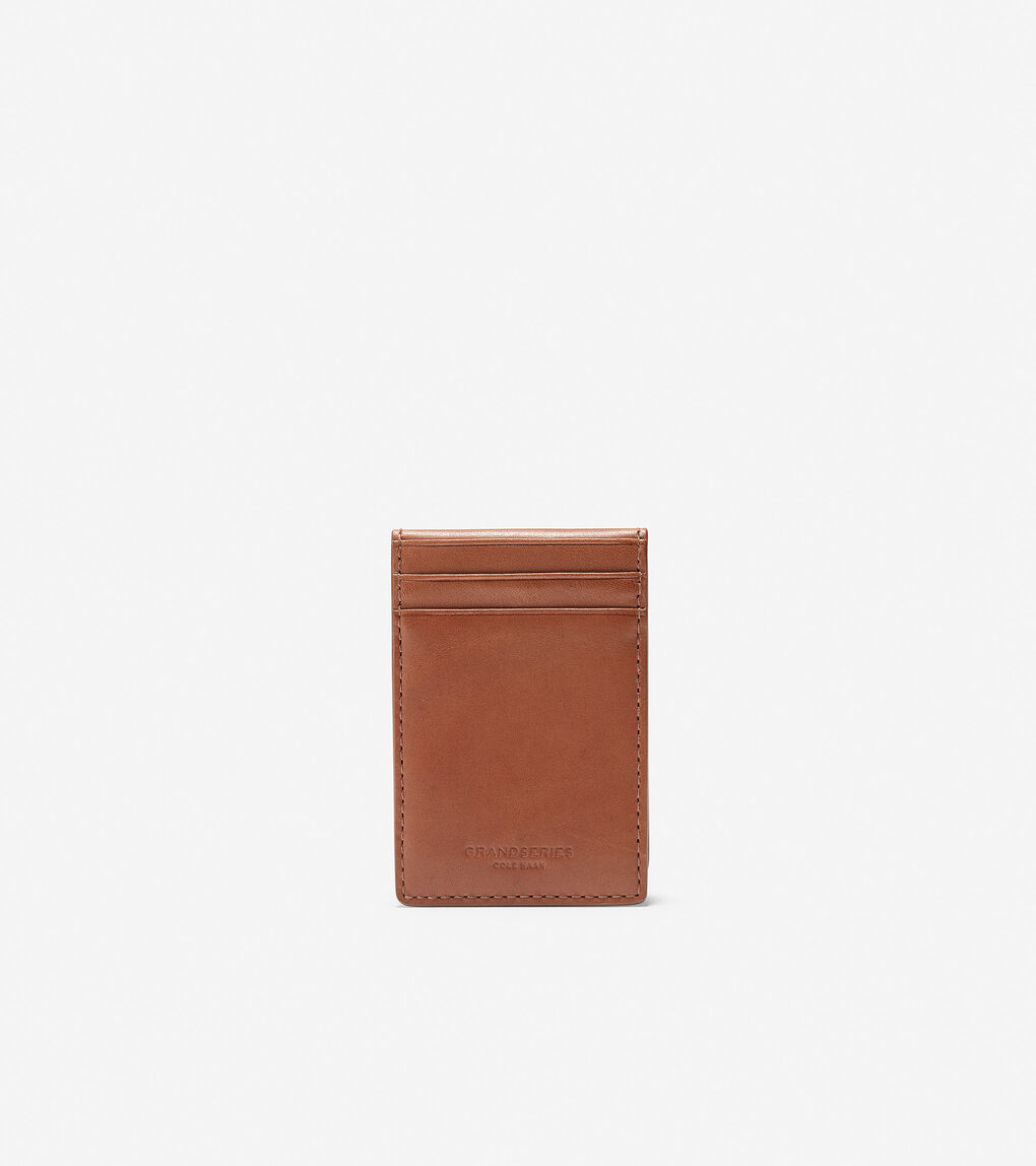 GRANDSERIES Leather Folded Card Case With Money Clip