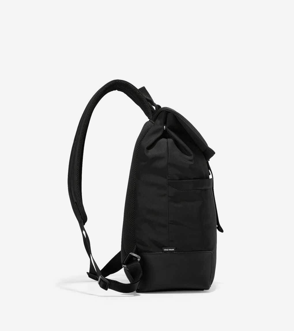 Sawyer Nylon Flap Backpack in Black | Cole Haan