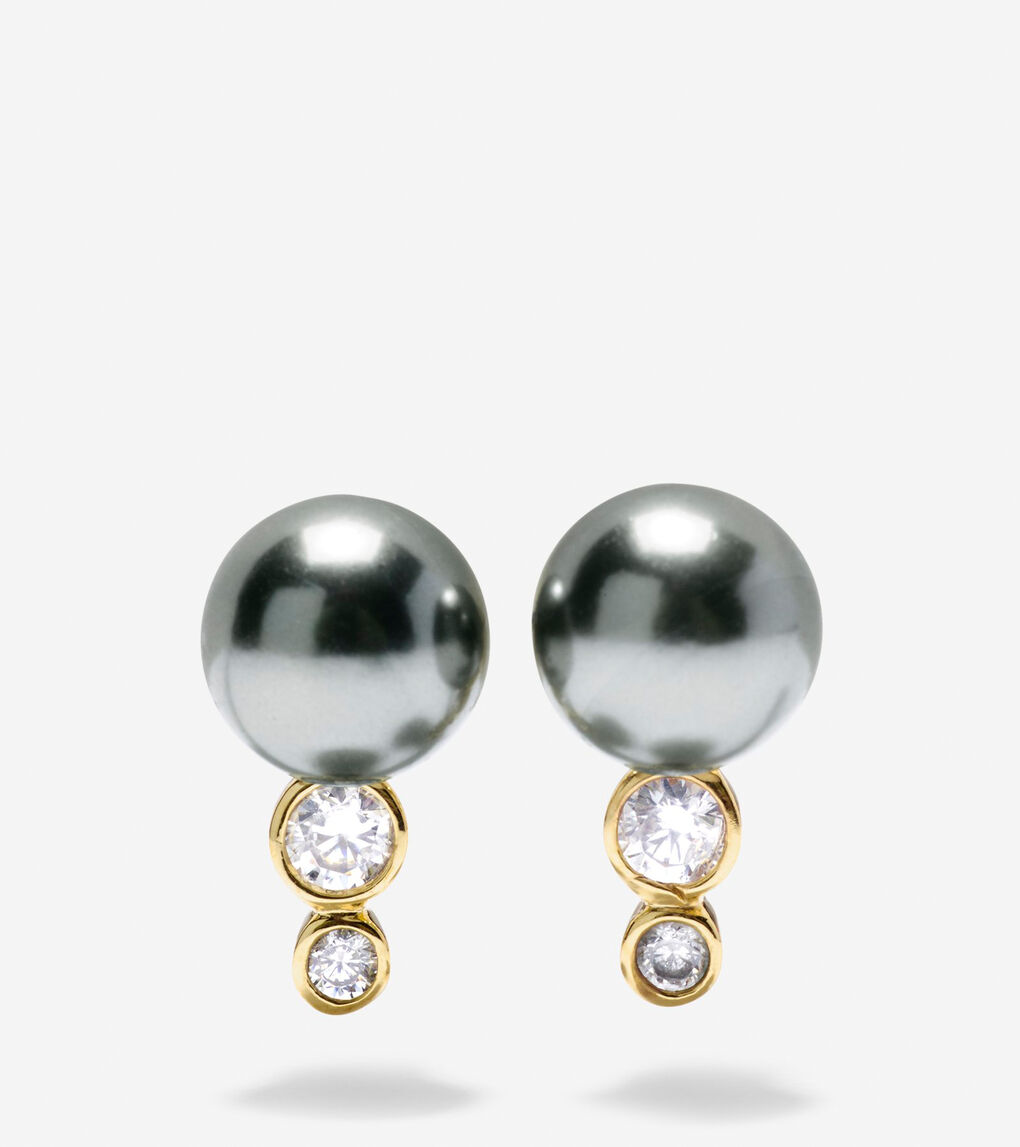 Starry Pearl Curved Stud Earrings