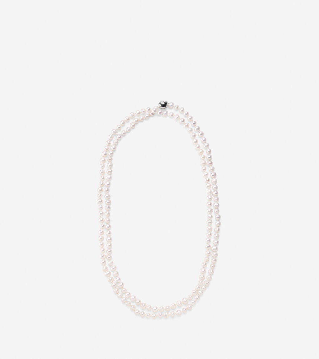 Knotted Pearl Stranded Necklace With Logo Bead