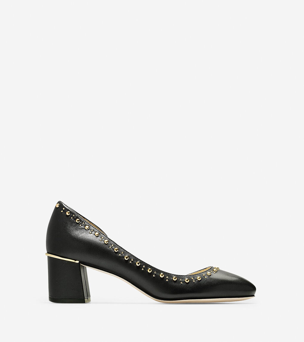 Women's Laree Grand Stud Pump (55mm) in Black Leather | Cole Haan US