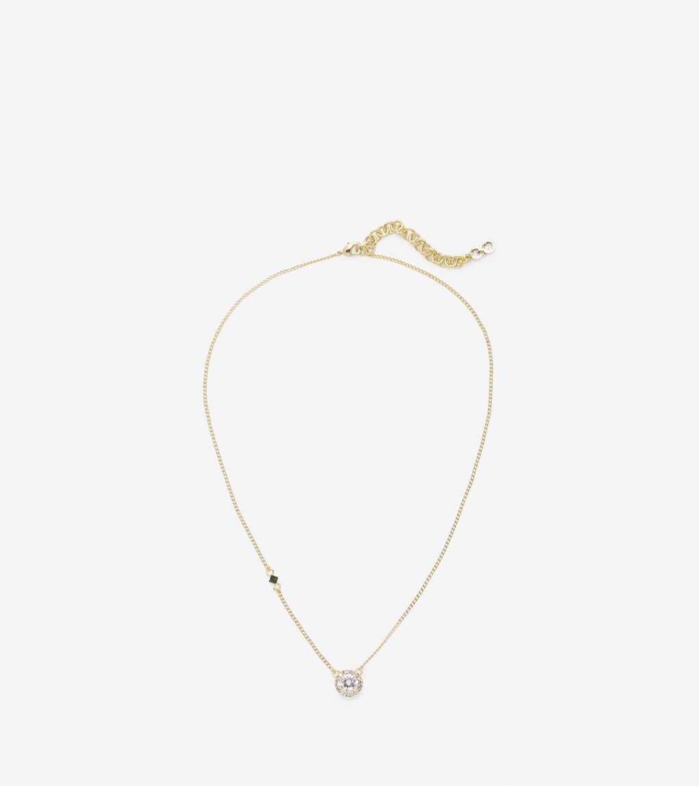 Crown Of Lights Round CZ Halo Necklace in Gold | Cole Haan