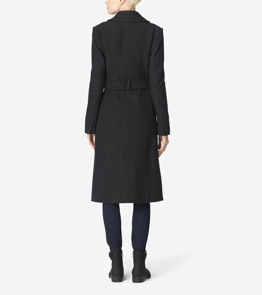Women's Double Breasted Maxi Coat in Charcoal | Cole Haan US