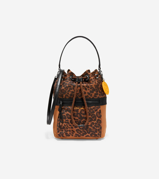 Leopard Print Crossbody Bucket Bag