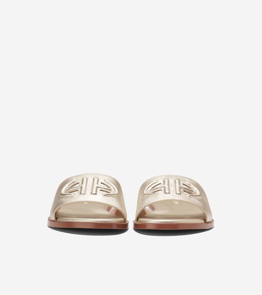 Women's Flynn Logo Slide Sandals in Gold | Cole Haan