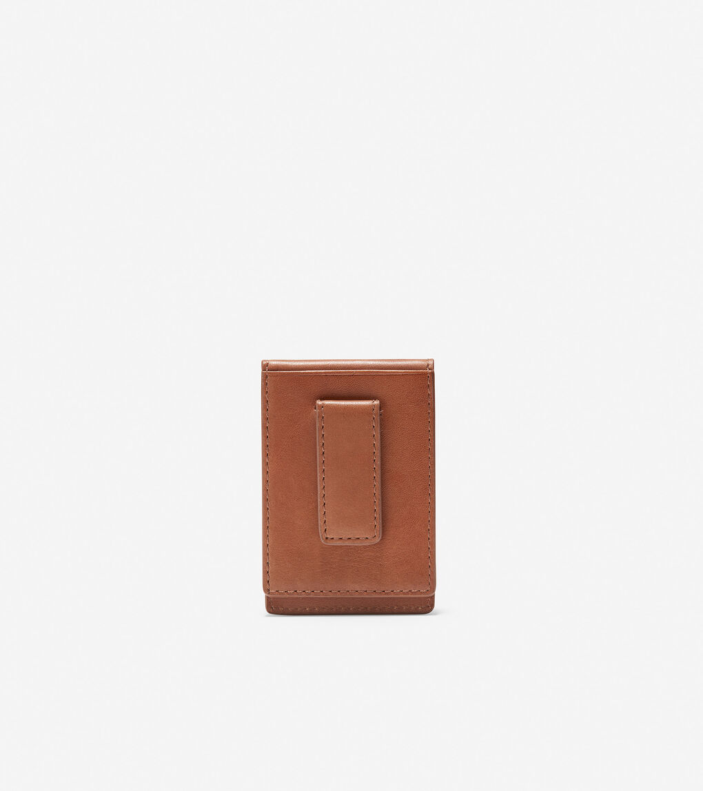 GRANDSERIES Leather Folded Card Case With Money Clip