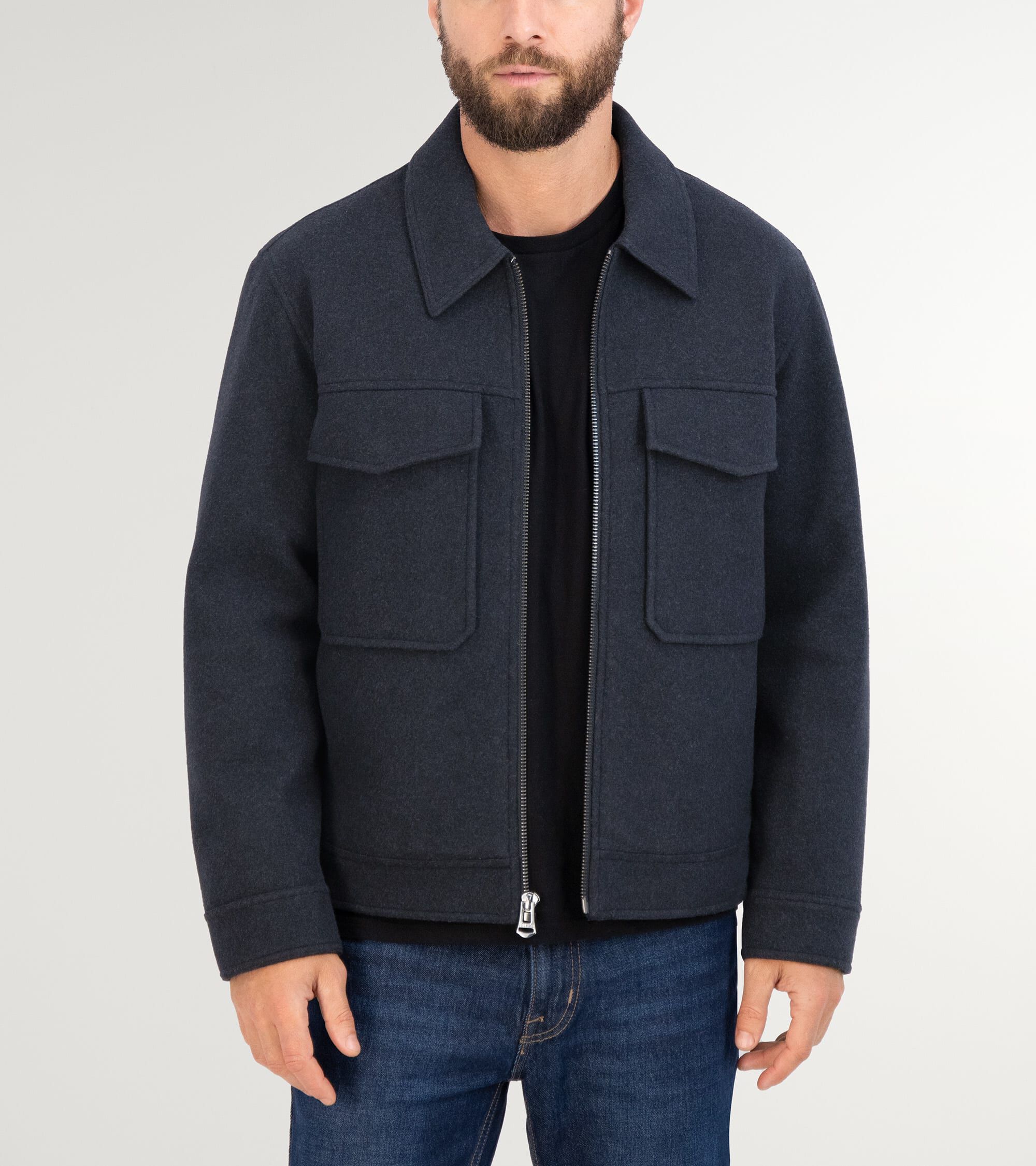 Men s Short Wool Jacket in Dark Blue Cole Haan