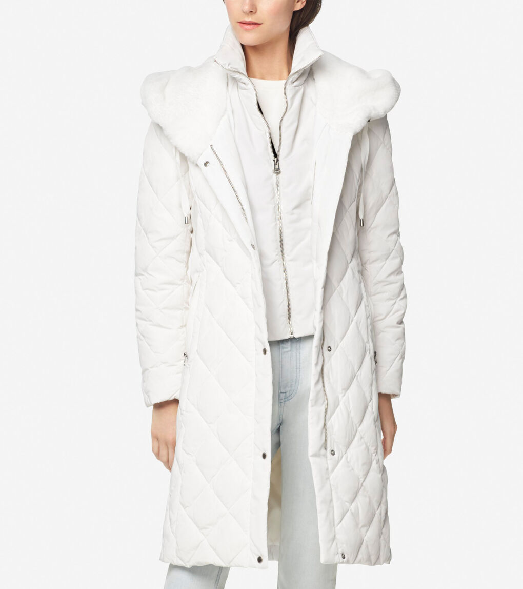 Women's Diamond Quilted Essential Down Coat in White | Cole Haan