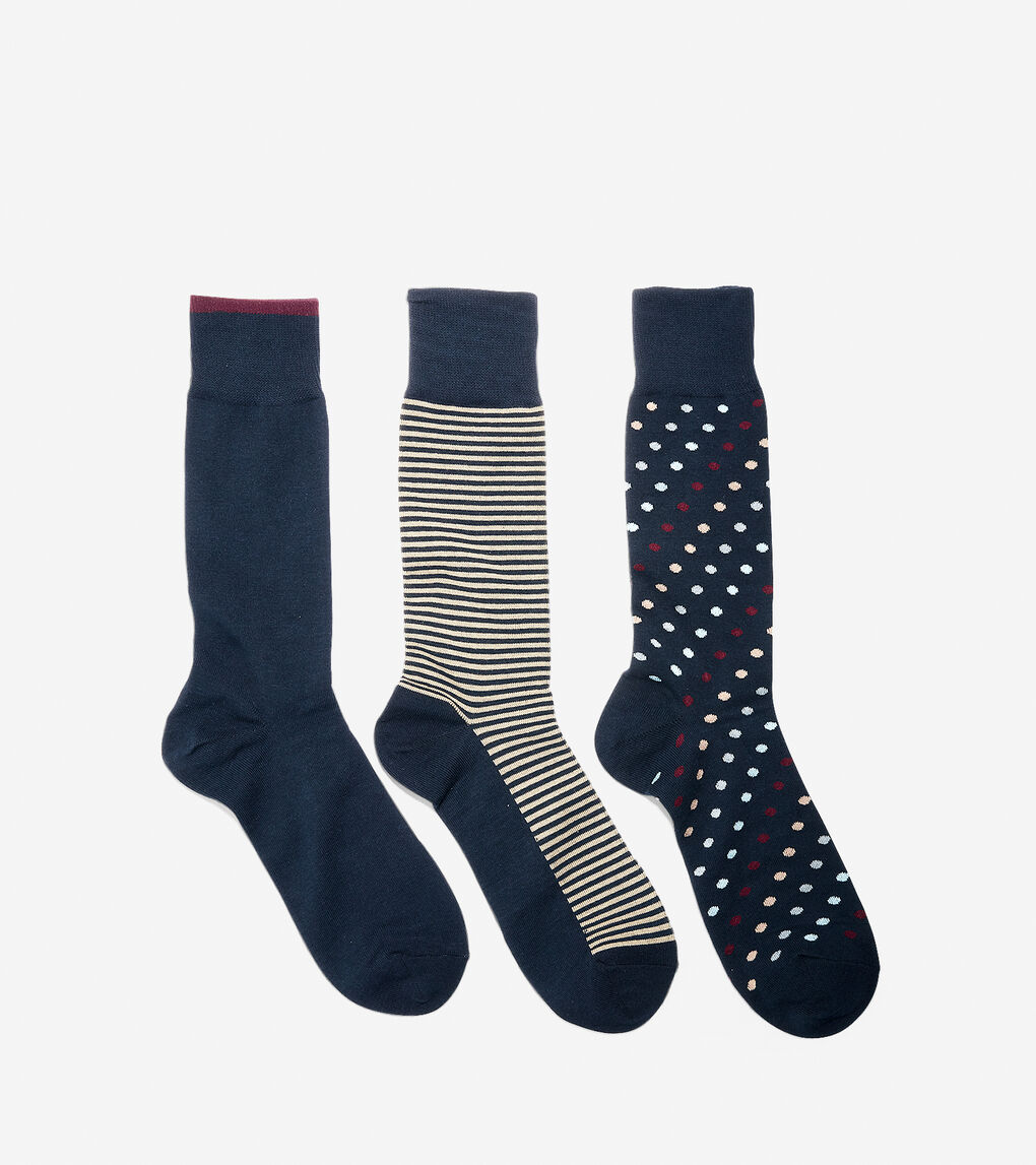 Dot and Stripe Crew Socks - 3 Pack