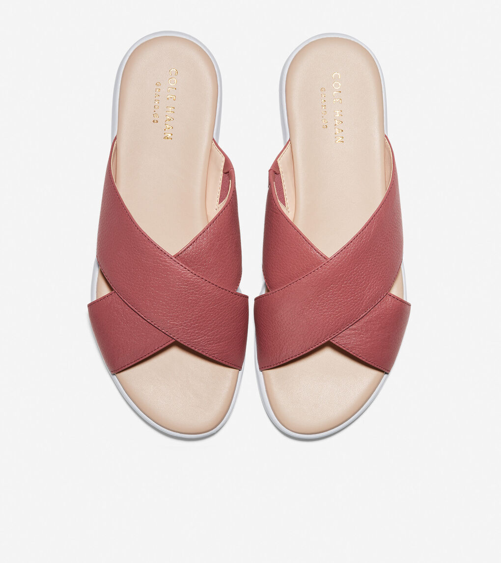 Women's ZERÃGRAND Criss Cross Slide Sandal in Rose Leather | Cole Haan US