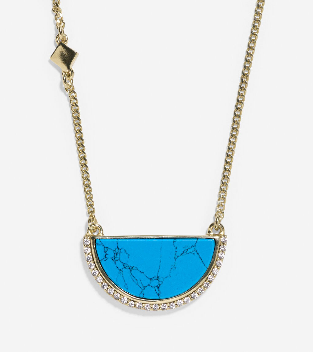 Spring Street Fashion Semi-Precious Half-Moon Pendant Necklace