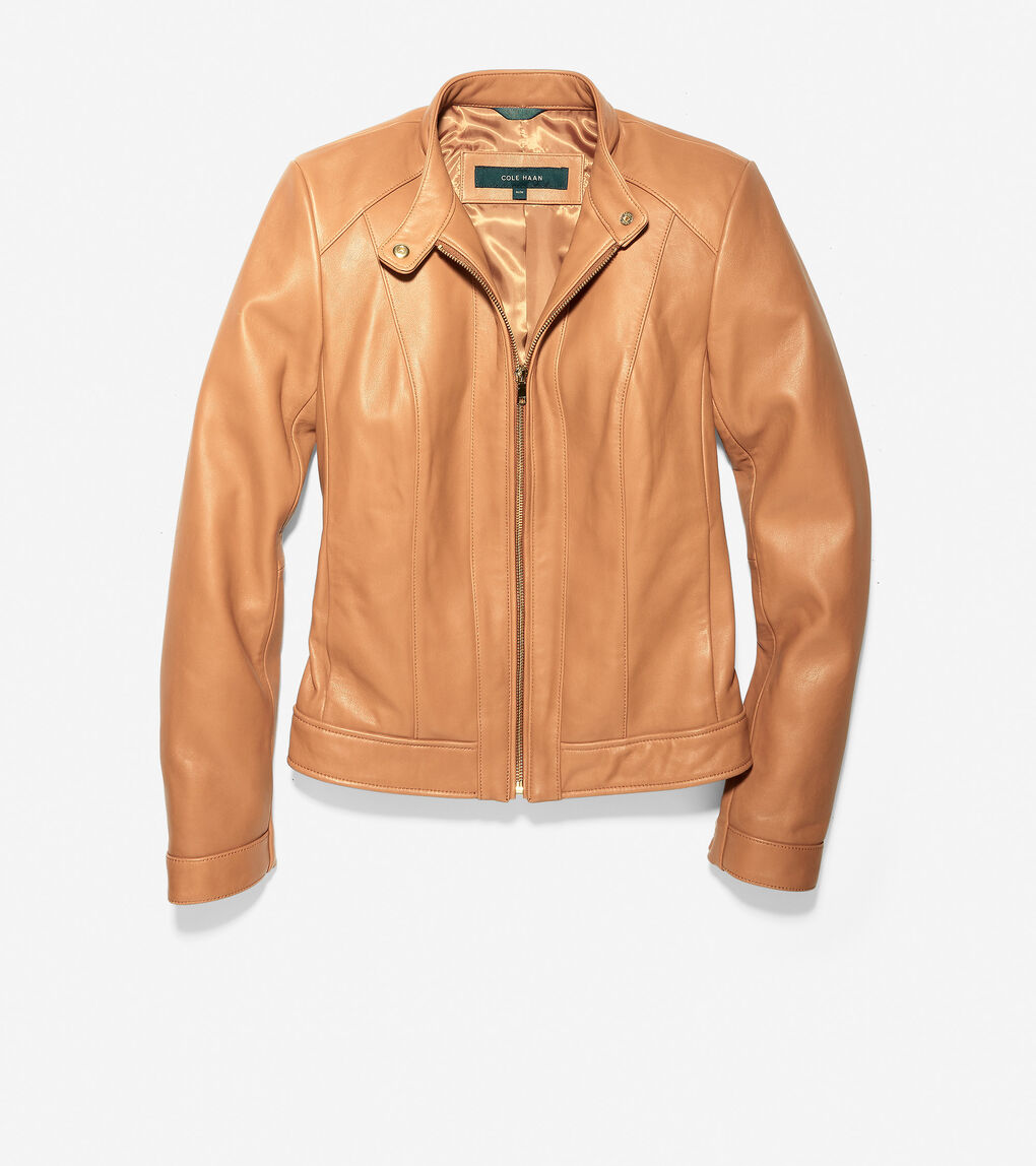Women's Smooth Lambskin Leather Jacket in Hazelnut | Cole Haan