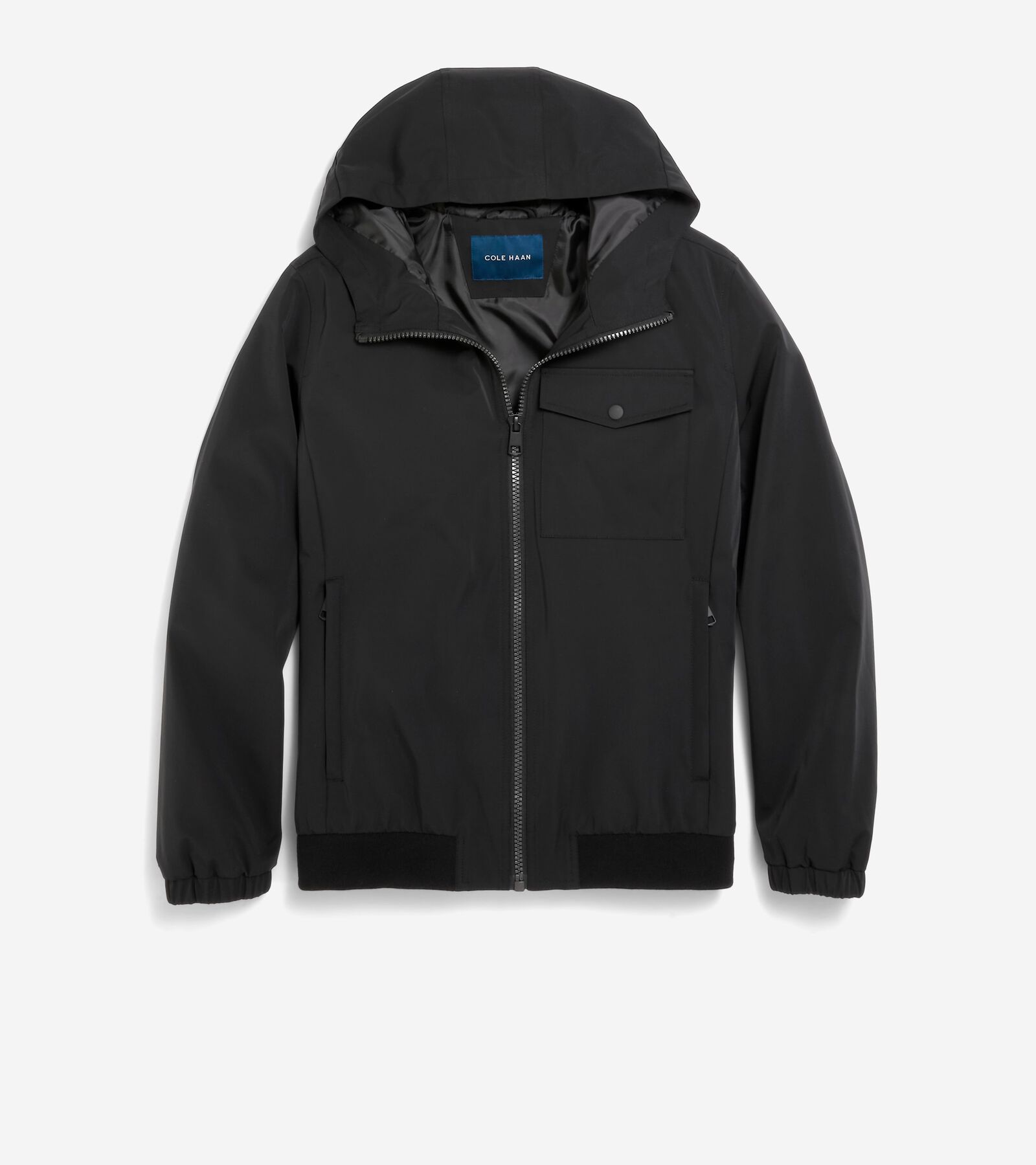 Cole Haan Sleek Nylon Hooded Jacket In Black