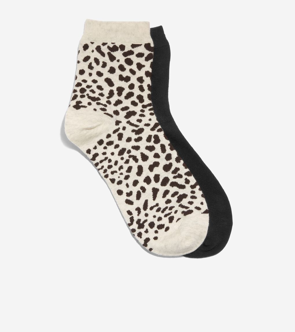 Women's 2-Pair Short Leopard Crew Socks