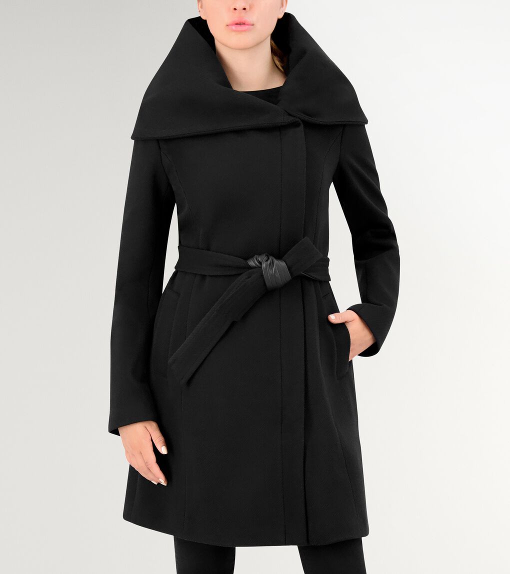 BELTED AYSMMETRICAL ZIP FRONT TWILL COAT