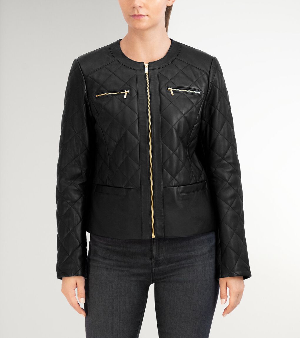 COLLARLESS QUILTED LEATHER JACKET