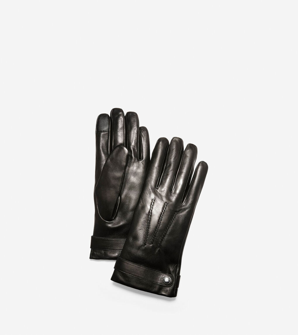 Men's Belted Leather Gloves in Black Leather | Cole Haan