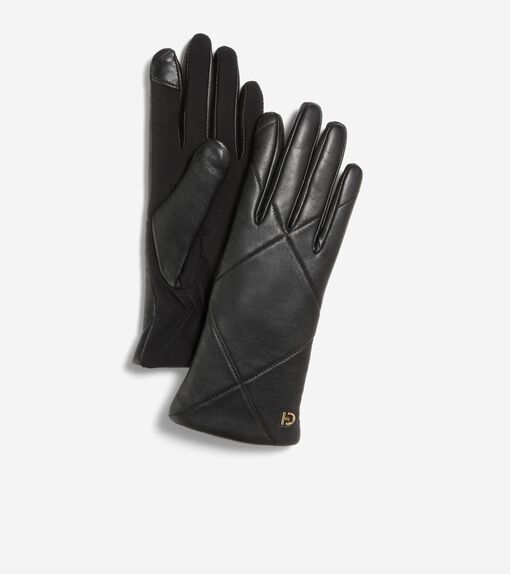 Quilted Leather Glove with Stretch Palm