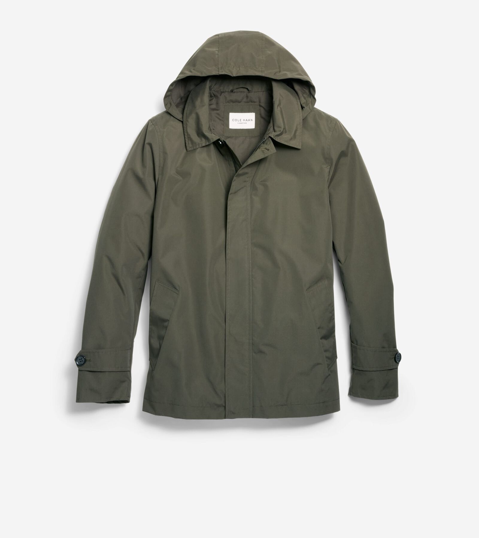 Cole Haan Hooded Rain Jacket In Olive