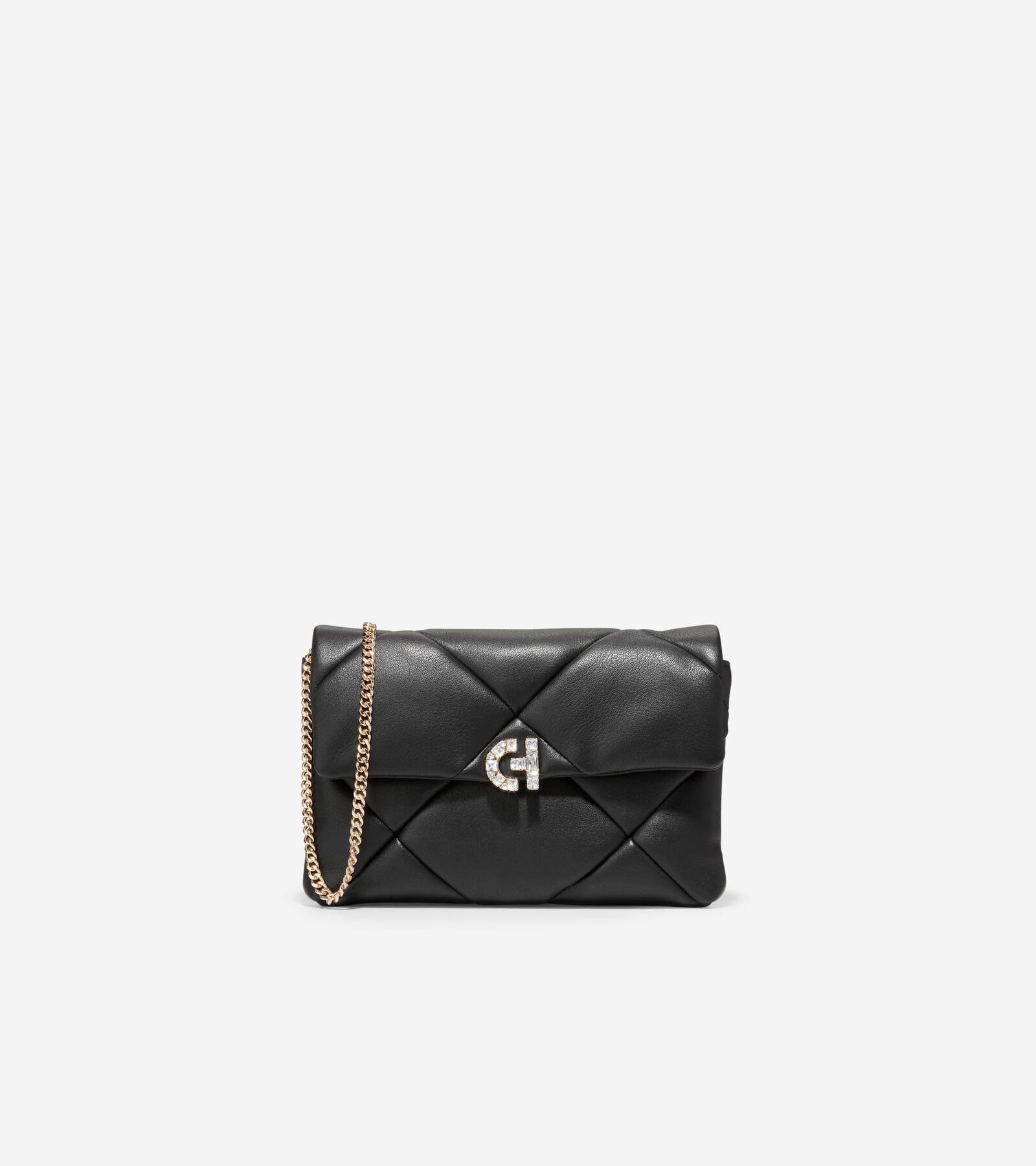 Shop Cole Haan Crystal Quilted Clutch In Black