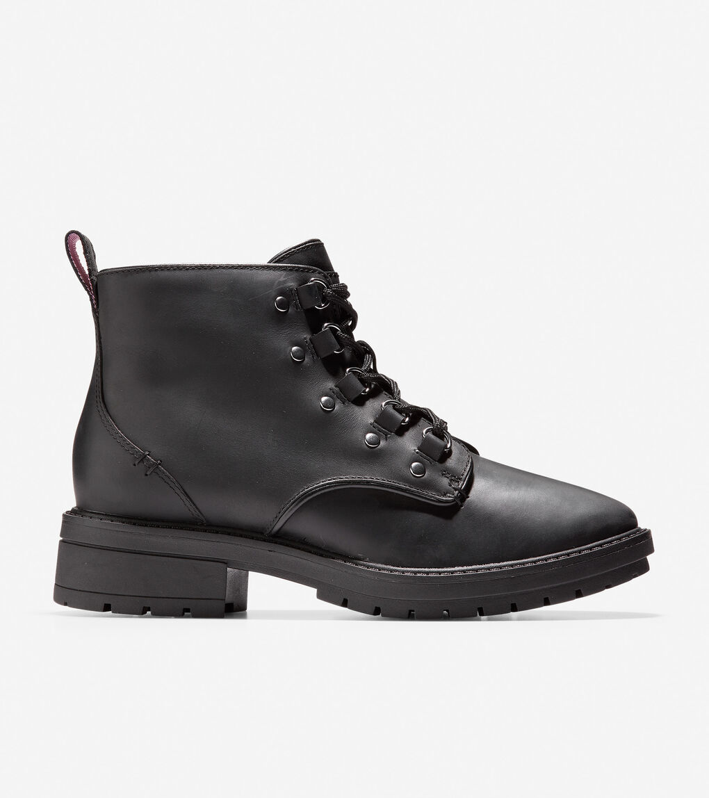 Women's Briana Grand Lace-Up Hiker Boot in Black Leather | Cole Haan