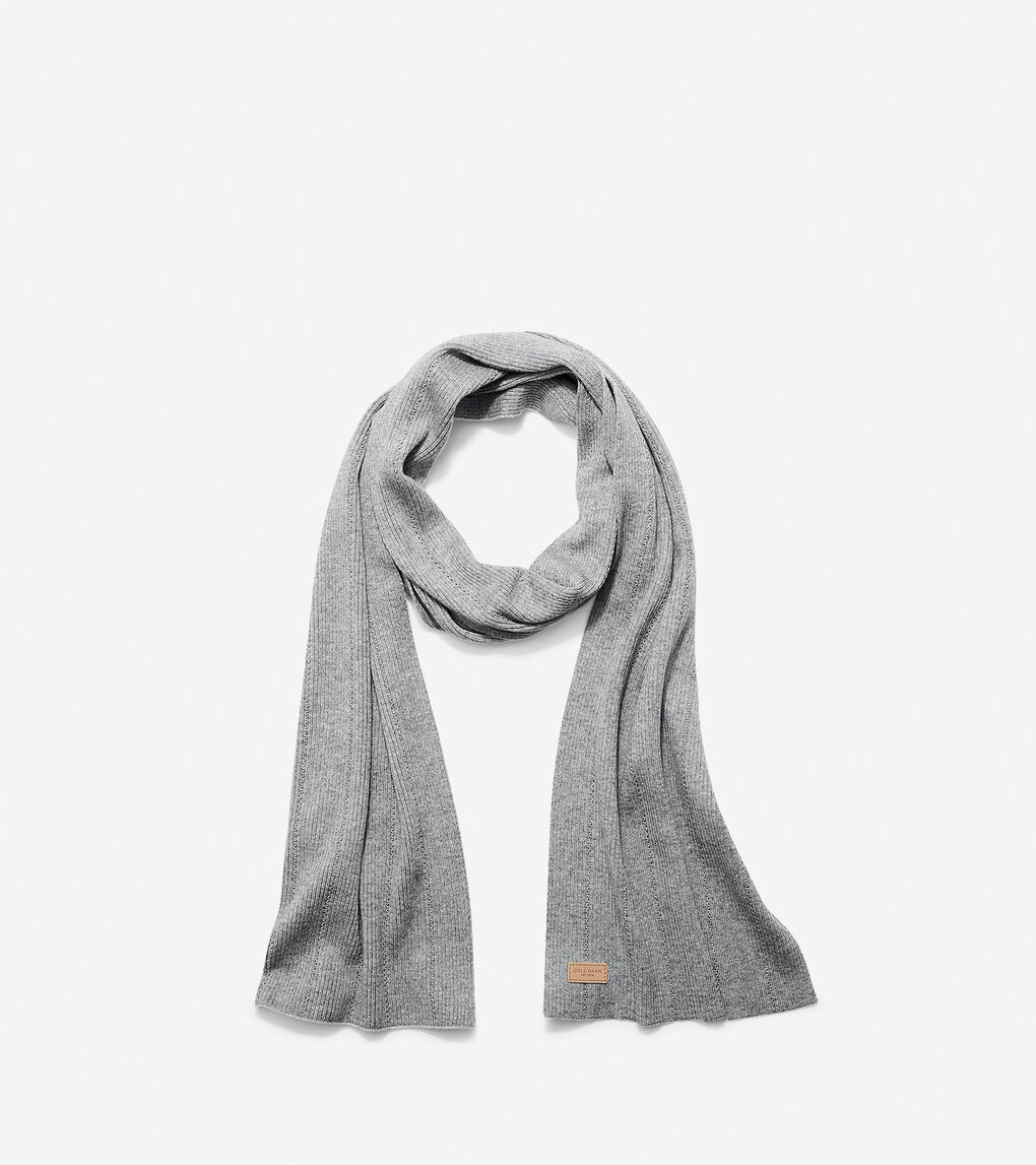 Cashmere Blend Rib Pointelle Muffler Scarf