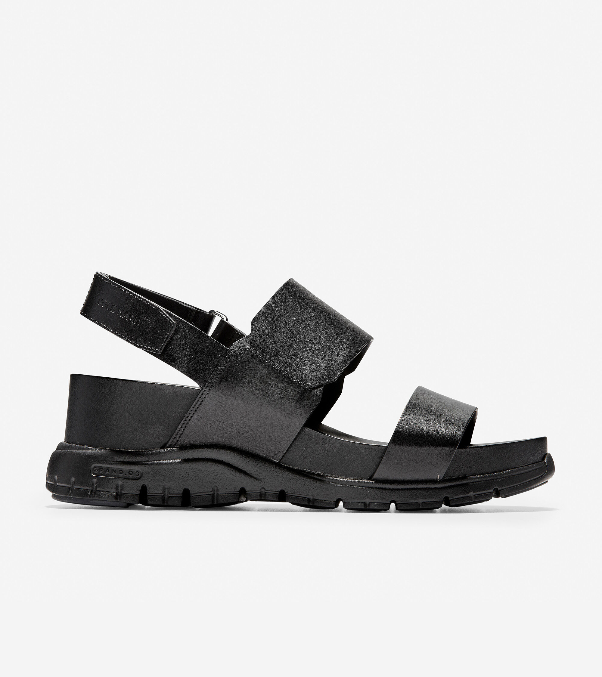Wedge Sandal in Black Leather-black 