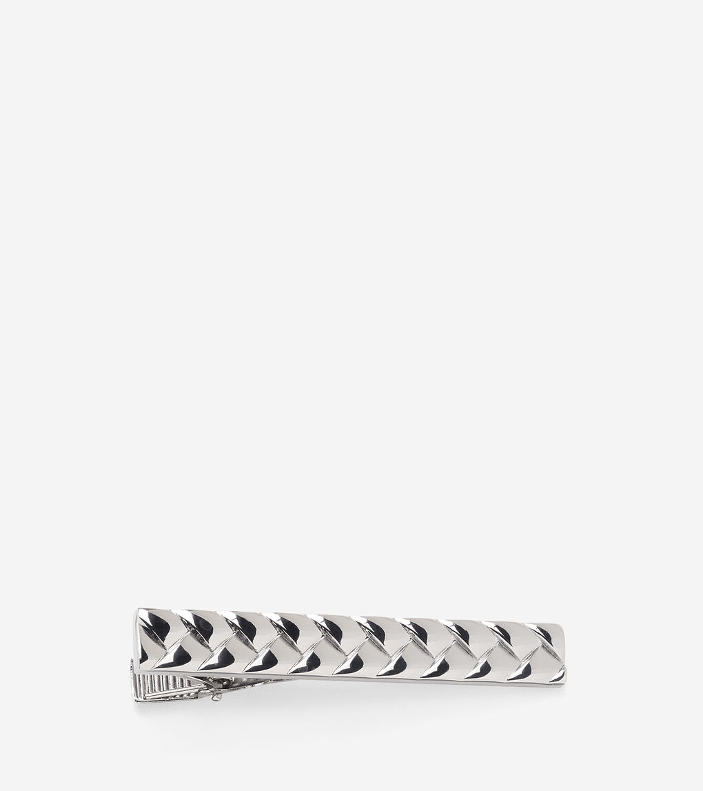 Textured Metal Woven Leather Tie Clip