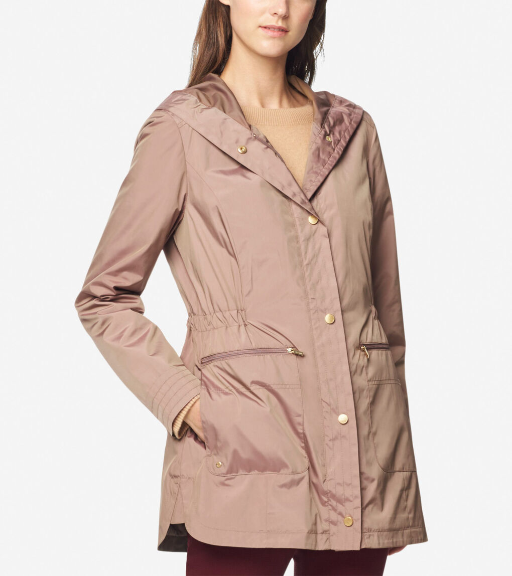 Women's Quilted Lined Travel Rain Jacket in Champagne