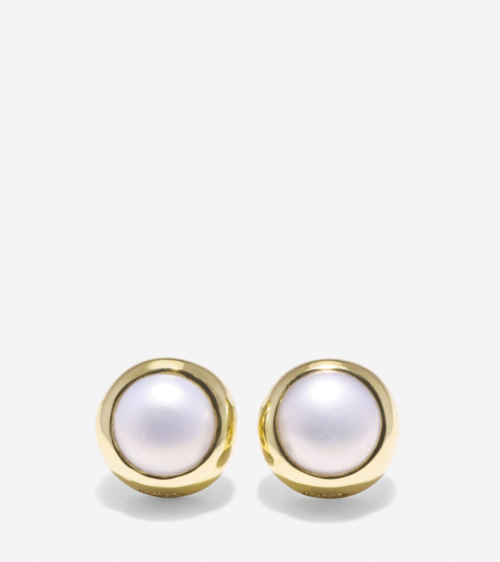 To The Moon Round Fresh Water Pearl Stud Earrings