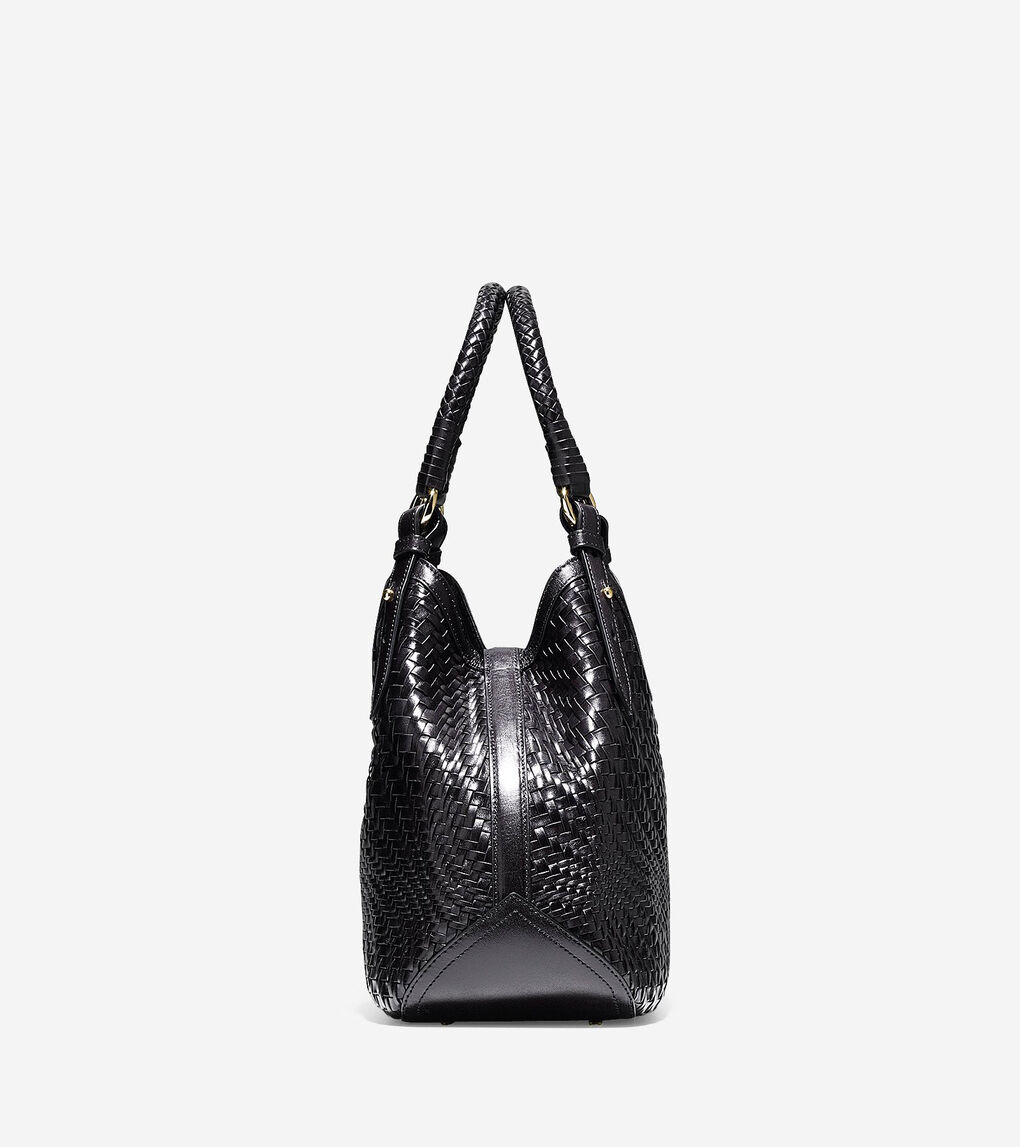 Genevieve Weave Small Triangle Tote in Black | Cole Haan