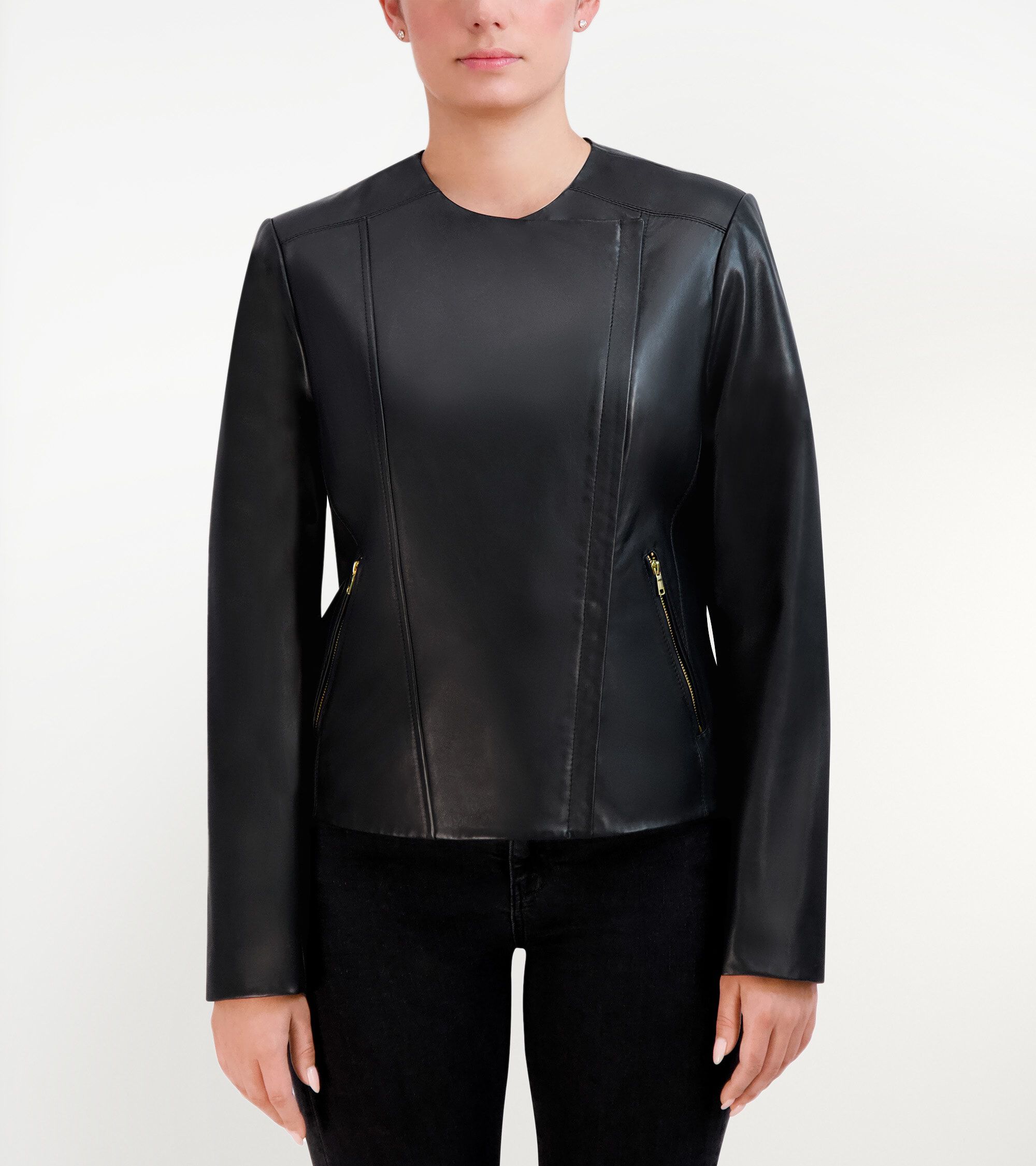 Women s Asymmetrical Leather Jacket in Black Cole Haan