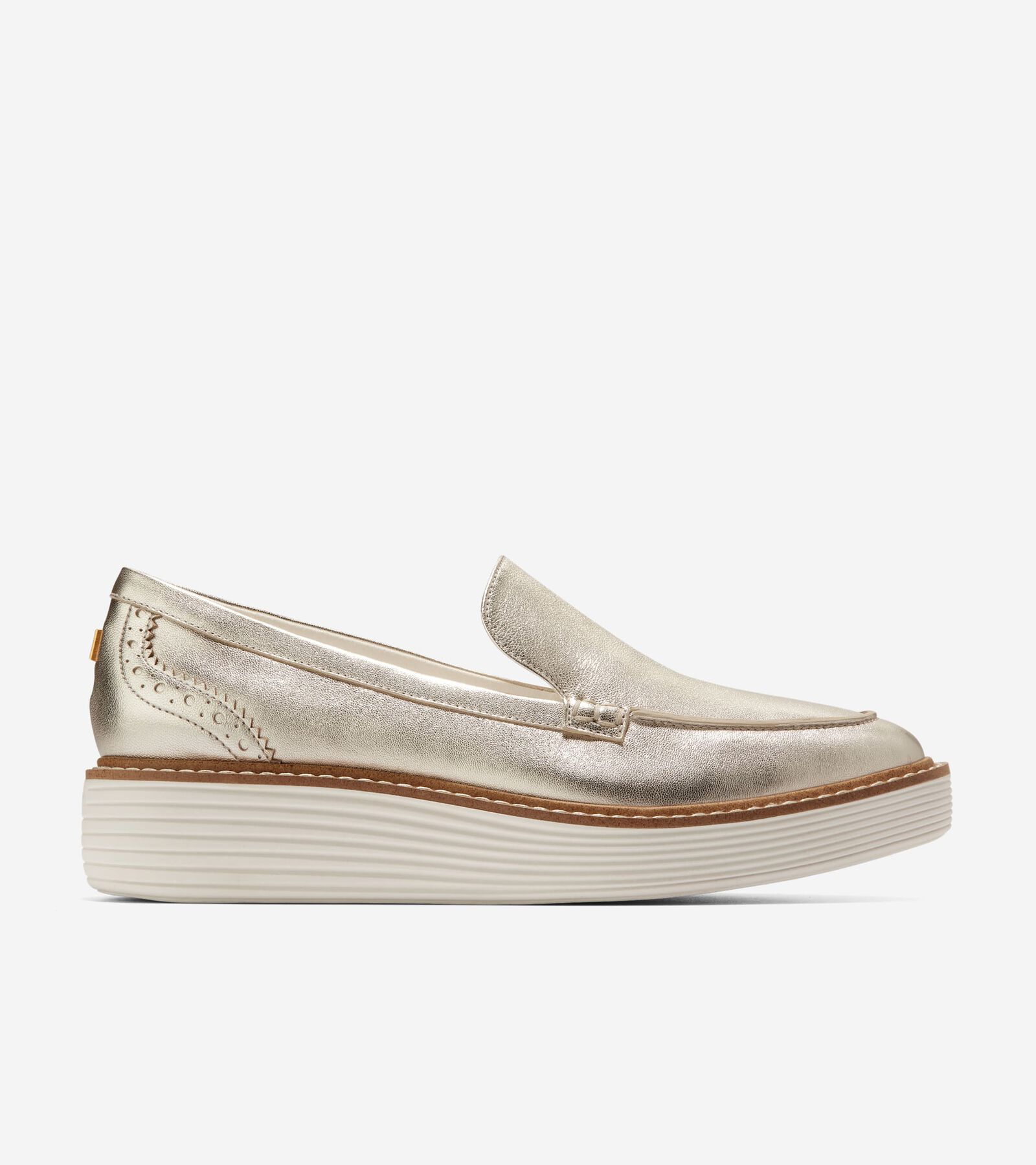 Cole Haan Women's Originalgrand Platform Venetian Metallic Leather Loafers In Soft Gold-ivory