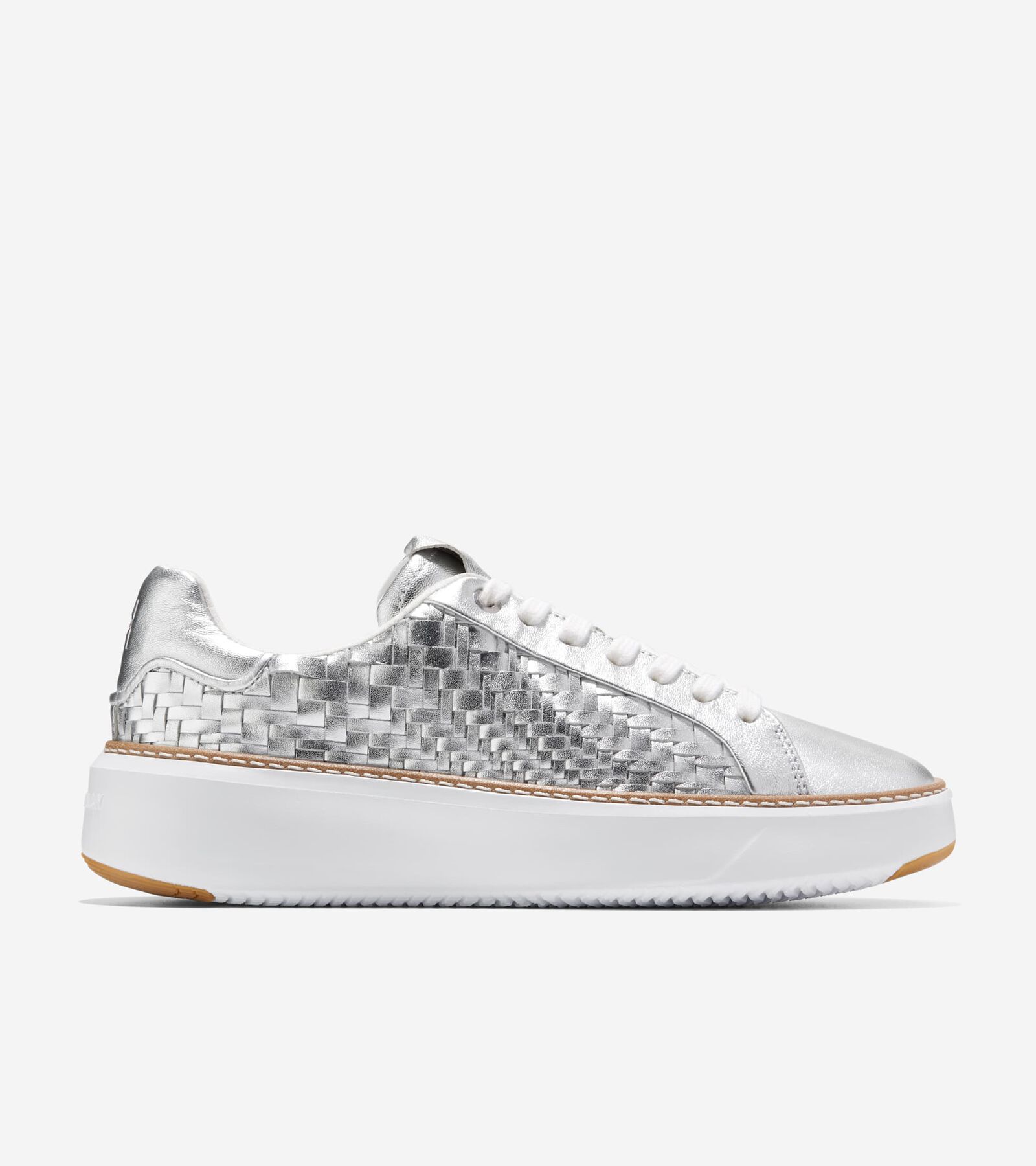 Shop Cole Haan Women's Grandprø Topspin Sneaker In Silver Genevieve Weave-optic White