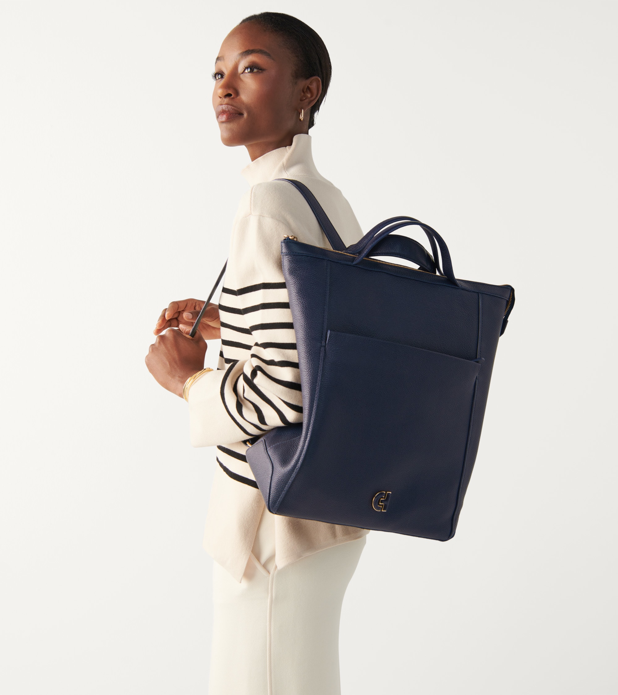 Female Model wearing a backpack